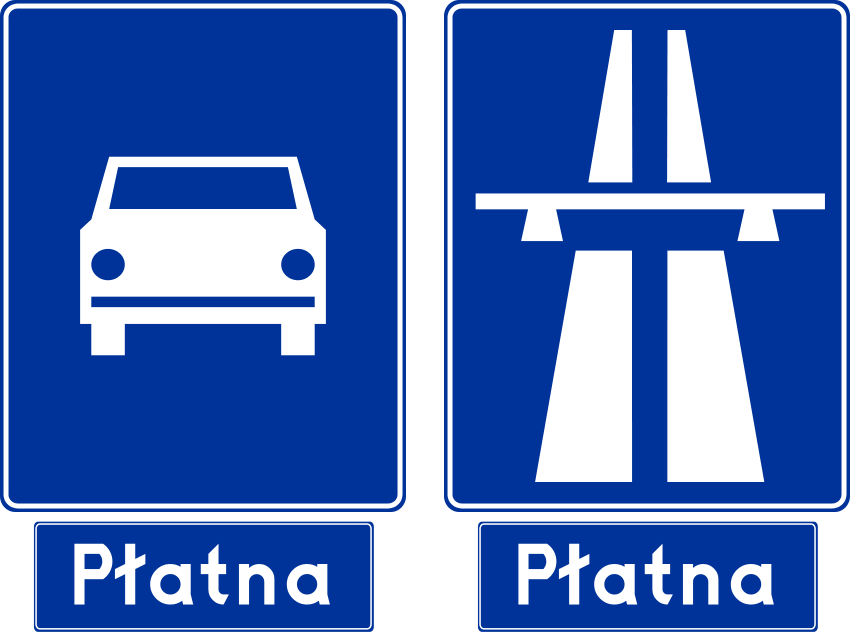 Дорожные знаки, обозначающие платные дороги в Польше